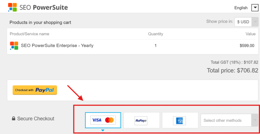 SEO Powersuite Checkout Page