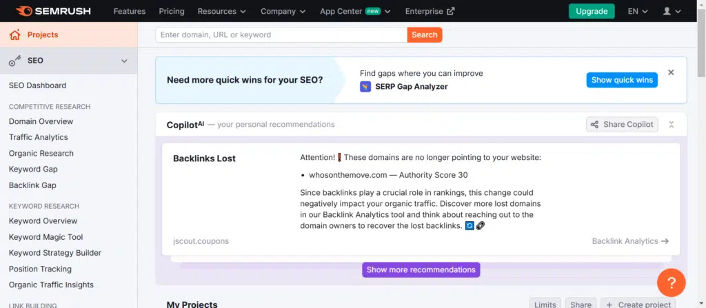 semrush homepage